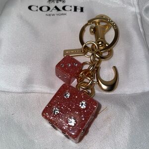 NWOT Coach Glittering Pink and Gold Dice Keychain Bag Charm